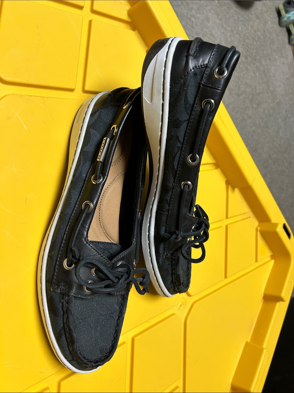 Coach Black Canvas & Leather Boat Loafers - Picture 2 of 3